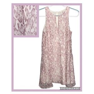 Lavender Brown Lavender Snakeskin Sleeveless Above Knee Shift Silk Dress S
